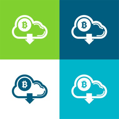 Bitcoin Bulutta Aşağı Ok Sembolü Düz 4 renk simgesi seti