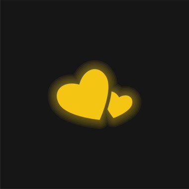 Büyük ve Küçük Kalpler Sarı parlak neon ikon