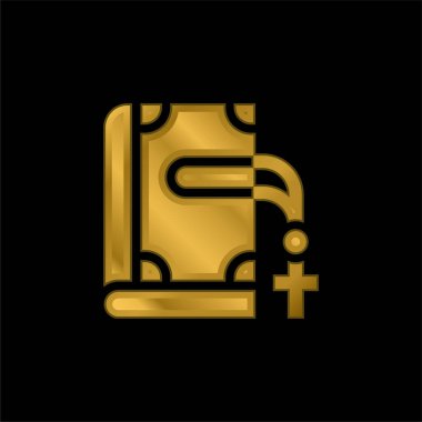 Bible gold plated metalic icon or logo vector clipart