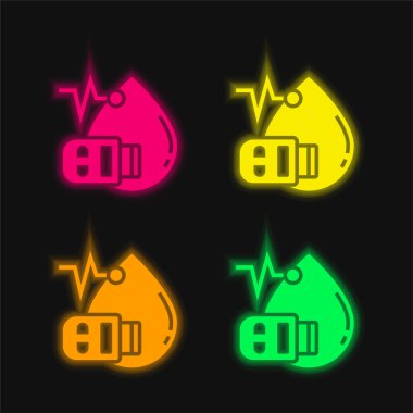 Kan Testi dört renk parlayan neon vektör simgesi