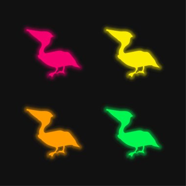 Anhinga Kuş Silueti dört renk parlayan neon vektör simgesi