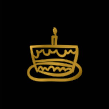 Doğum günü pastası çizilmiş Kutlama Gıda altın kaplama metalik ikon veya logo vektörü