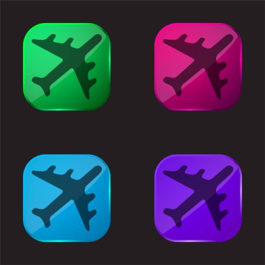 Siyah Uçak dört renkli cam düğme simgesi