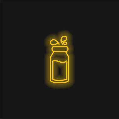 Damlacıklı bir şişe süt Sarı parlak neon ikonu