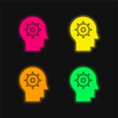 Artificial Intelligence four color glowing neon vector icon clipart