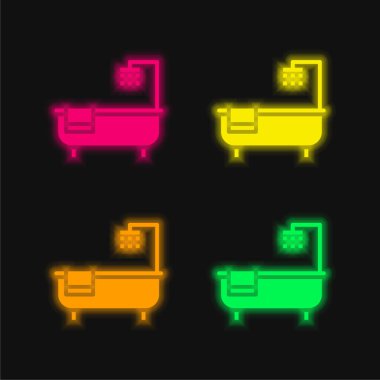 Küvet dört renk parlayan neon vektör simgesi