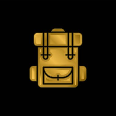 Sırt çantası altın kaplamalı metalik simge veya logo vektörü