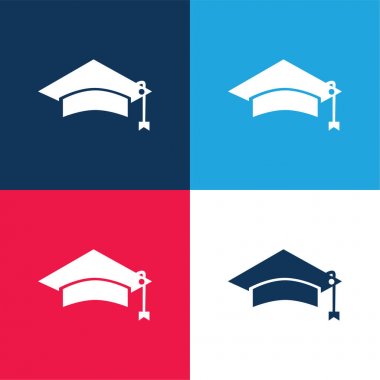 Üniversite Öğrencisinin Siyah Mezuniyet Kap Aracı Mavi ve Kırmızı 4 renk simgesi