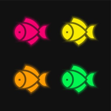 Büyük balık parlayan dört renkli neon vektör simgesi