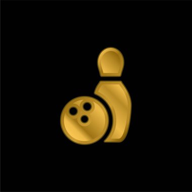 Bowling altın kaplama metalik simge veya logo vektörü