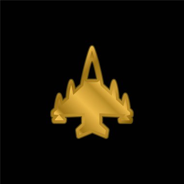 Dört Motorlu Uçak Altın Kaplama Metal Simge veya Logo Vektörü