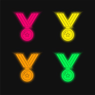 Ödül dört renkli parlak neon vektör simgesi