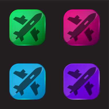 Uçak dört renkli cam düğme simgesi