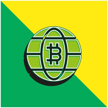 Bitcoin Yeşil ve Sarı modern 3d vektör simgesi logosu