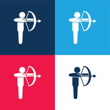 Okçuluk mavisi ve kırmızı dört renk minimal simge kümesi