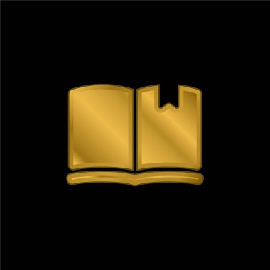 Yer imi altın kaplamalı metalik simge ya da logo vektörlü kitap