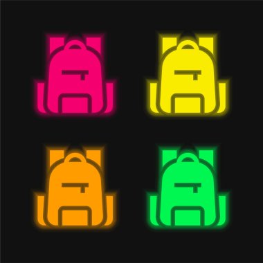 Backpack four color glowing neon vector icon clipart