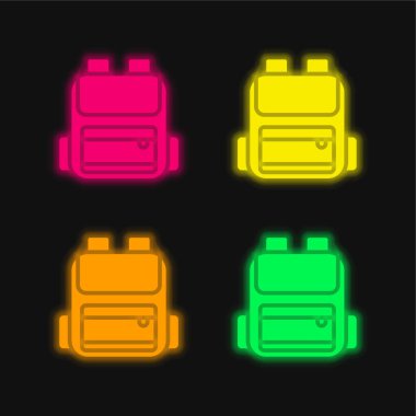 Sırt çantasında parlayan dört renk neon vektör simgesi