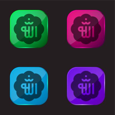 Allah dört renkli cam düğme simgesi
