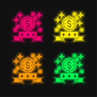 Dört renkli parlak neon vektör simgesi
