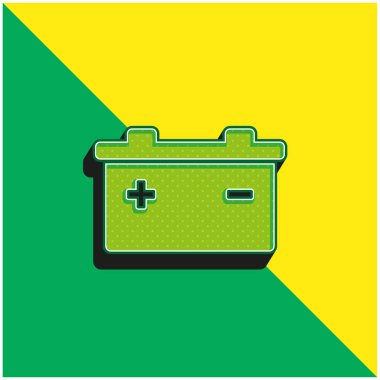 Pozitif ve negatif kutuplu pil sembolleri yeşil ve sarı modern 3D vektör logosu
