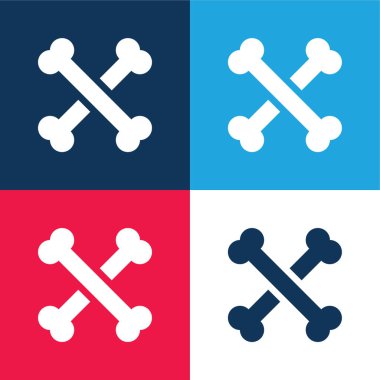 Kemikler mavi ve kırmızı dört renk minimal simge kümesi