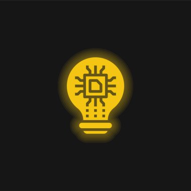 Yapay Zeka sarı parlak neon simgesi