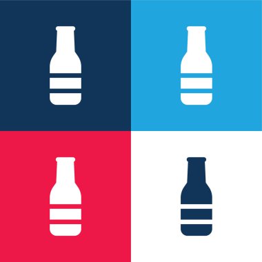 Bira şişesi mavi ve kırmızı dört renk minimal simge kümesi