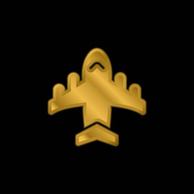 Uçak altın kaplama metalik simge veya logo vektörü