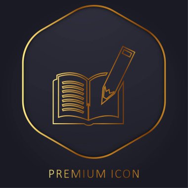 Book And Pen golden line premium logo or icon clipart