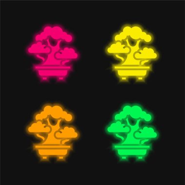Bonsai dört renk parlayan neon vektör simgesi
