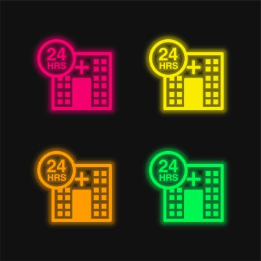 24 Saat Tıbbi Yardım 4 renkli neon vektör simgesi