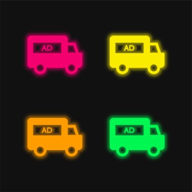 AD Van parlayan dört renk neon vektör simgesi