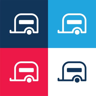 Büyük Karavan mavi ve kırmızı dört renk minimal simge kümesi