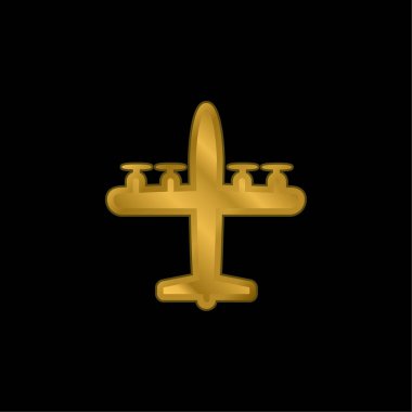 Airplane With Four Propellers gold plated metalic icon or logo vector clipart