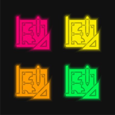 Dört renkli parlak neon vektör simgesi