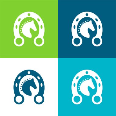 Black Head Horse In A Horseshoe Flat four color minimal icon set clipart