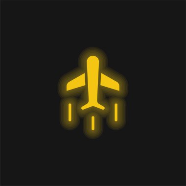 Uçak sarı parlayan neon simgesi