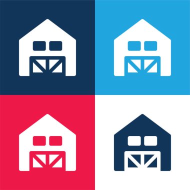 Ahır mavi ve kırmızı dört renk minimal simge kümesi