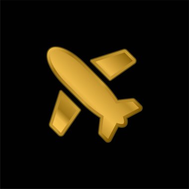 Uçak altın kaplama metalik simge veya logo vektörü