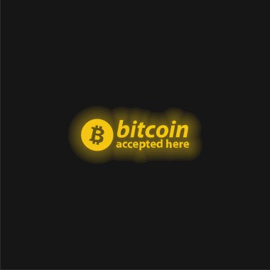 Bitcoin Accepted Here Logo yellow glowing neon icon clipart