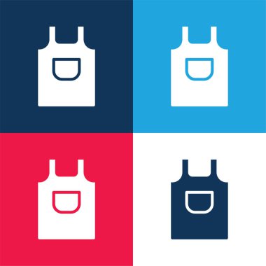 Önlük mavi ve kırmızı dört renk minimal simge kümesi