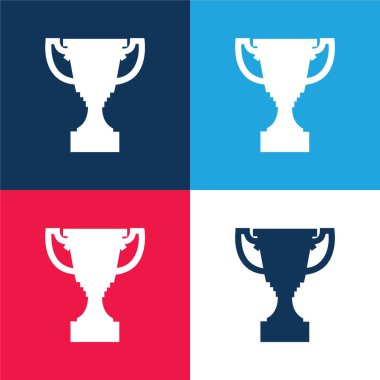 Award Trophy Shape blue and red four color minimal icon set clipart