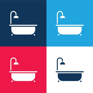 Küvet mavisi ve kırmızı dört renk minimal simge kümesi