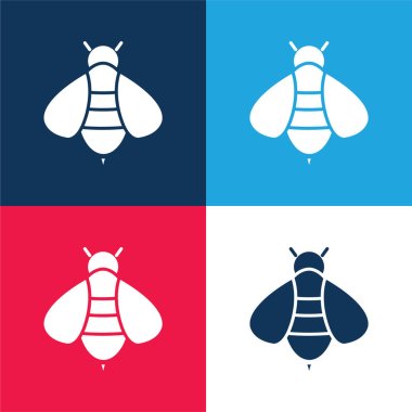Bee blue and red four color minimal icon set clipart