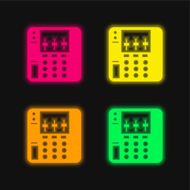 Audio Equalizer Device four color glowing neon vector icon clipart