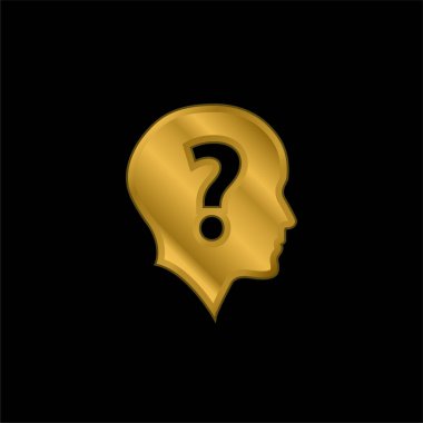 Bald Head With Question Mark gold plated metalic icon or logo vector clipart