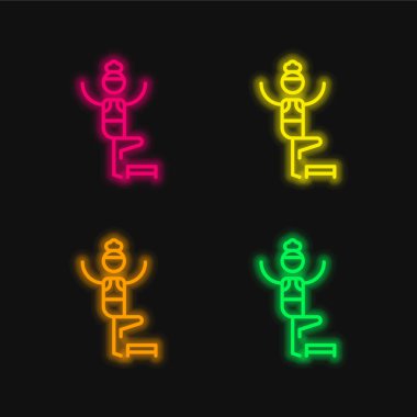 Aerobik dört renk parlayan neon vektör simgesi