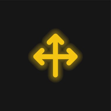 Üç Yönlü Sarı Parlayan Neon Simgesini Gösteren Oklar Grubu