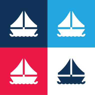 Tekne mavi ve kırmızı dört renk minimal simge kümesi